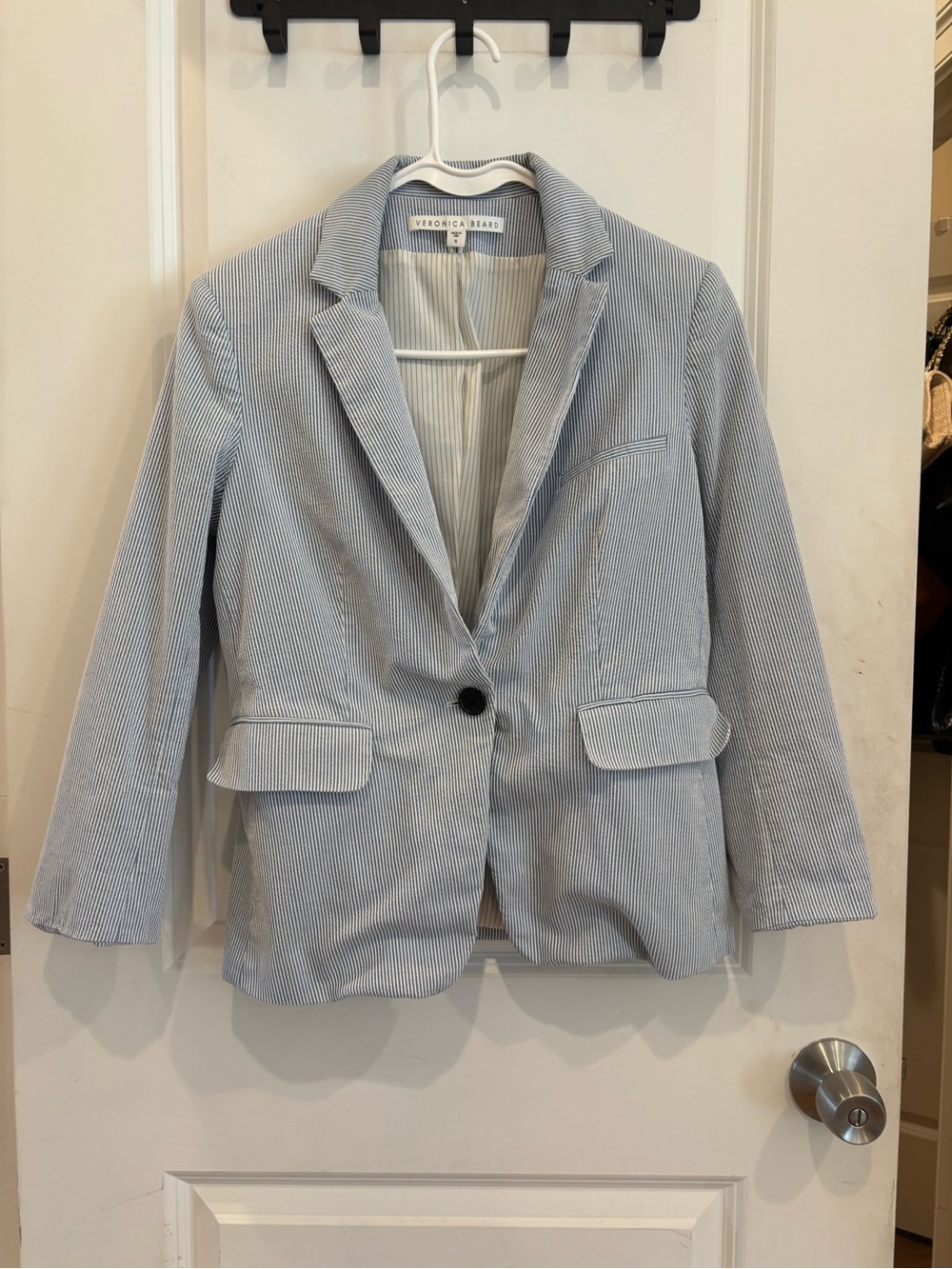 Veronica Beard Light Blue Pinstripe Single-Button Blazer